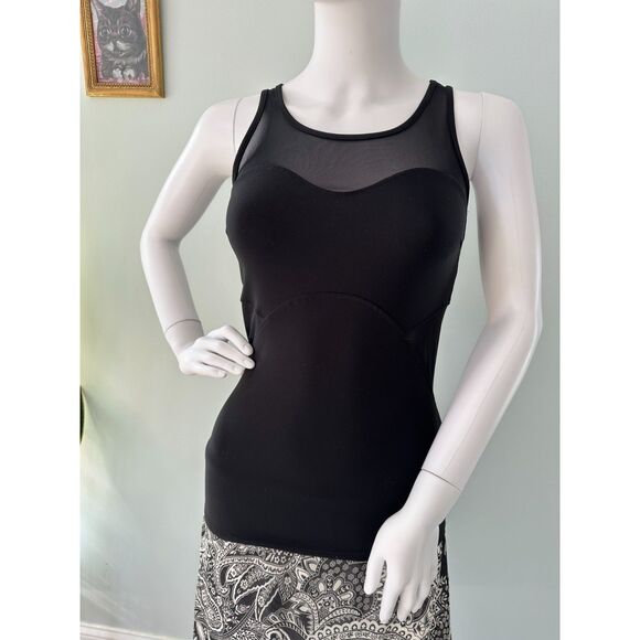 90 Degree Black Sleeveless Mesh Sheer Detail Workout Yoga Tank Top Size XS - Picture 6 of 10